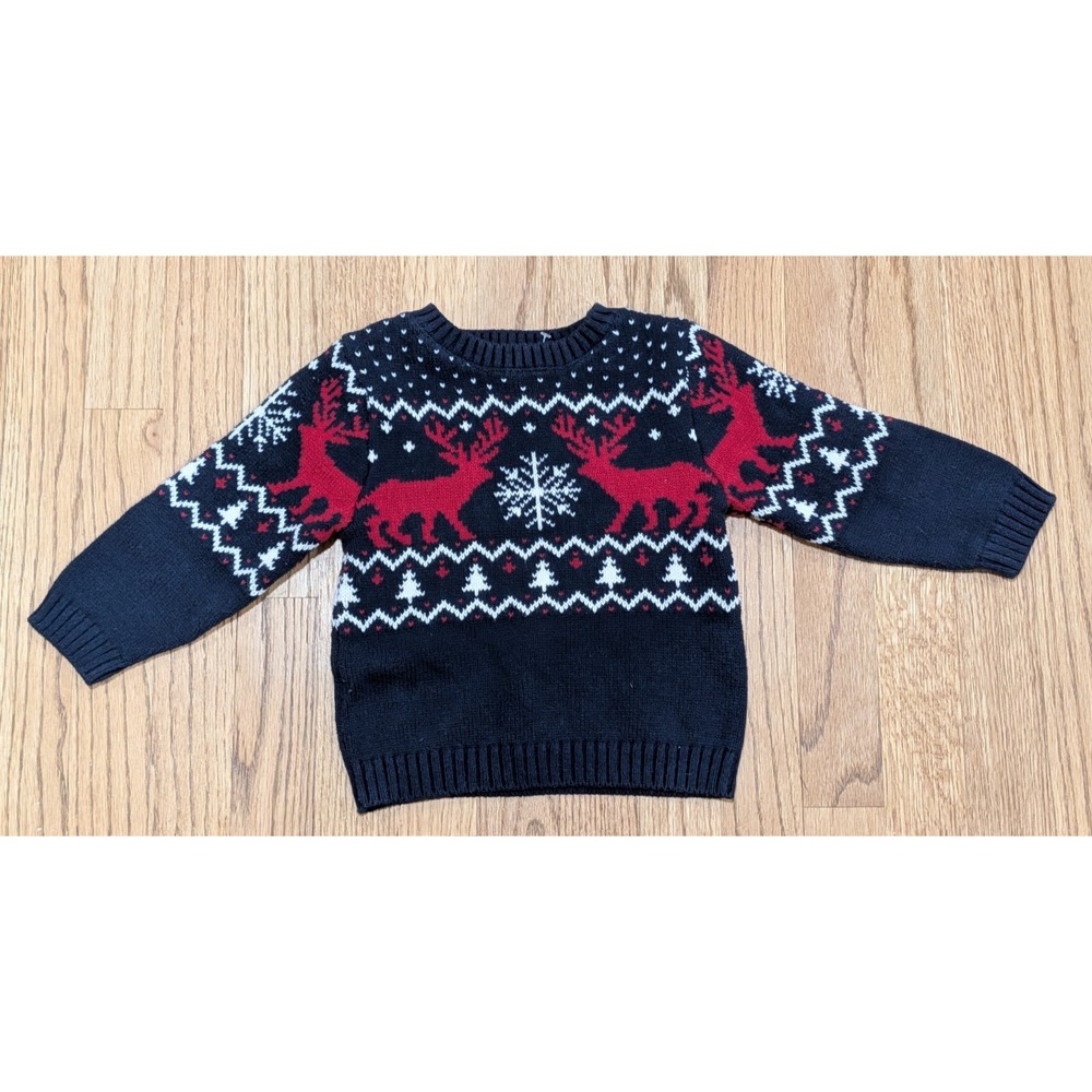 H&M Navy Blue Christmas Sweater with Reindeer, Boys, Toddler, Kids, 2T